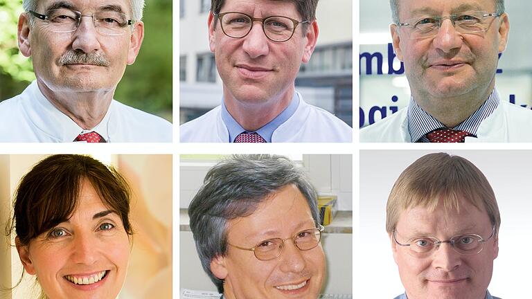 Sechs Experten des Uniklinikums Würzburg informieren beim Corona-Spezial am 12. Dezember und beantworten Fragen: (oben von links): Klinikdirektor Prof. Georg Ertl, Prof. Stefan Frantz, Prof. Hermann Einsele, (unten von links) Dr. Monika Rehn, Prof. Jürgen Deckert und Prof. Ulrich Vogel. Sechs Experten des Uniklinikums Würzburg informieren beim Corona-Spezial am 12. Dezember und beantworten Fragen: (oben von links): Klinikdirektor Prof. Georg Ertl, Prof. Stefan Frantz, Prof. Hermann Einsele, (unten von links) Dr. Monika Rehn, Prof. Jürgen Deckert und Prof. Ulrich Vogel.