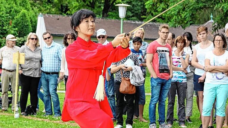 Mit ihrem Schwert vermittelte die japanische Taiji-Therapeutin Yuko Fujimoto den begeisterten Zuschauern das ganzheitliche Zusammenspiel von Körper, Geist und Seele.