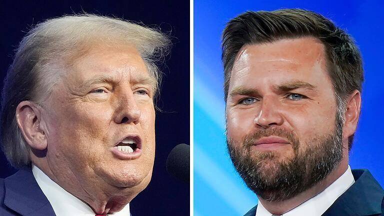 Donald Trump und J.D. Vance - Bei den Republikanern heißt es im Rennen um das Weiße Haus von nun an: Trump/Vance 2024. Donald Trump und J.D. Vance - Bei den Republikanern heißt es im Rennen um das Weiße Haus von nun an: Trump/Vance 2024.