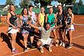 Glückliche Gesichter - Nach dem Meistertitel in der Bayernliga steigen die Tennisdamen 50 I des TSV Grafenrheinfeld in die höchste deutsche Liga ihrer Altersklasse auf. Das Foto zeigt die erfolgreichen Spielerinnen (von links) Silke Niehuis-Safoti, Judith Müllerklein-Woelki, Karin Schneider, Andrea Müller, Kerstin Reinhart, Monika Metzger, Charity Weißenberger sowie (vorne) Trainer Domen Gostincar.