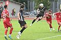 Luis Wagner (Mitte) vom FV 04 Würzburg erzielt die 2:1-Führung für die Nullvierer. Moritz Gündling (links) und Nico Wagner (vorne) sehen zu, wie die zwei Coburger Abwehrspieler dieses Tor nicht mehr verhindern können.