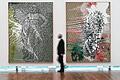 Ausstellung 'Sigmar Polke - Alchemie und Arabeske'       -  Im Museum Frieder Burda in Baden-Baden werden ab Samstag die Werke &bdquo;Großer Mann&ldquo; (links), aus den Jahren 1986/92 und &bdquo;Kleiner Mann&ldquo; aus den Jahren 1986/92 von Sigmar Polke präsentiert. Diese sind Teil der Ausstellung &bdquo;Sigmar Polke &ndash; Alchemie und Arabeske&ldquo;, die bis zum 21. Mai in dem Museum gezeigt wird.