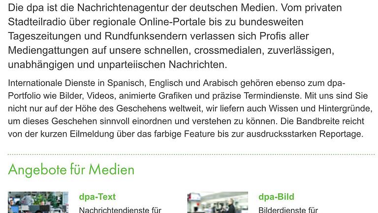 dpa angebote       -  Aus der Angebotspalette der Deutschen Presseagentur. Übernommen aus dpa-Homepage