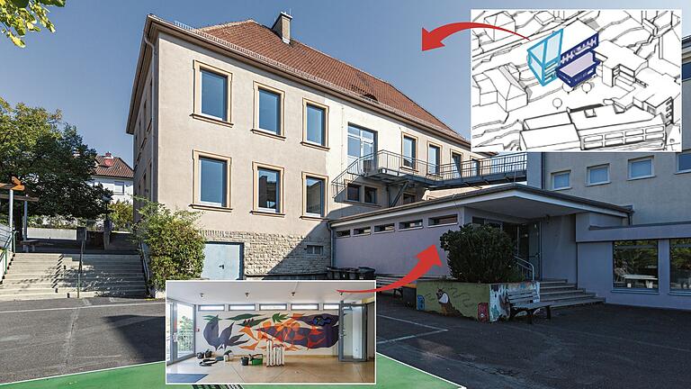Die Höchberger Ernst-Keil-Grundschule soll saniert werden, doch das abstraktes Gemälde macht bislang Probleme. Die Höchberger Ernst-Keil-Grundschule soll saniert werden, doch das abstraktes Gemälde macht bislang Probleme.