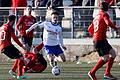 Eine Szene aus dem Vorrundenspiel zwischen der DJK Schwebenried/Schwemmelsbach und der TG Höchberg (Tom Bretorius, Mitte). Eine Woche vor Start der Auf- und Abstiegsrunde in der Landesliga Nordwest traten auch die zwei Mannschaften in der ersten Qualifikationsrunde zur Toto-Pokal-Hauptrunde 2022/23 an.