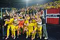 Lazio - Bodo/Glimt       -  Nach dem Triumph von Rom feierten die Spieler von  FK Bodö/Glimt mit ihren Fans.