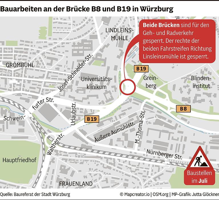 Baustellen, Sperrungen und Umleitungen im Juli 2024: Hier müssen Autofahrer in Würzburg mit Staus rechnen