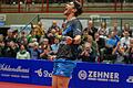Filip Zeljko brüllt nach seinen beiden Einzelsiegen gegen den TTC Neu-Ulm seine Freude heraus.