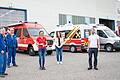 Auf ihren inklusiven Mitarbeiter Michael H. (von links) sind stolz: Engelbert Zipperich (Unterstützer von Michael im Betrieb), Ines Hensel (Geschäftsführerin Hensel Fahrzeugbau), Susanne Niederhammer (Leitung Teilhabe Arbeit/Bildung/Inklusion Mainfränkische Werkstätten) und Daniel Bils (Integrationsbegleiter von 'INklusiv! Gemeinsam arbeiten').