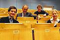 Das gleiche Ziel: Antoine Habersetzer von der Hochschulgruppe Weltladen, Franz-Josef Radermacher vom Club of Rome, Florian Lessing vom AK Ökologie und Estelle Herlyn vom Ökosozialen Forum Deutschland (von links) wollen das Thema Nachhaltigkeit an die Uni Würzburg bringen.