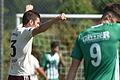 Jannik Hofmann (links) von der SG&nbsp;Herbstadt/Irmelshausen jubelt über das 1:0 von Marco Gräf im Heimspiel gegen den TSV Großbardorf II. Am Ende besiegte das bislang noch sieglose Schlusslicht den zuvor noch unbesiegten Tabellenführer mit 4:1.