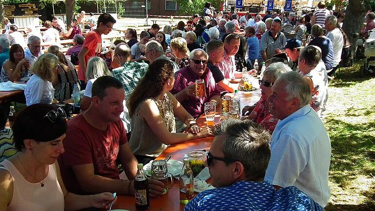 Im Schatten des Gänserasens waren die Tische zum Mittagessen am Sonntag an der Festhalle gut besetzt.