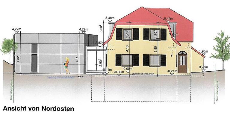 So ist die Ansicht auf das Moeno-Haus vom Parkhaus Rückertzentrum aus in Richtung Stadtmauer schauend.