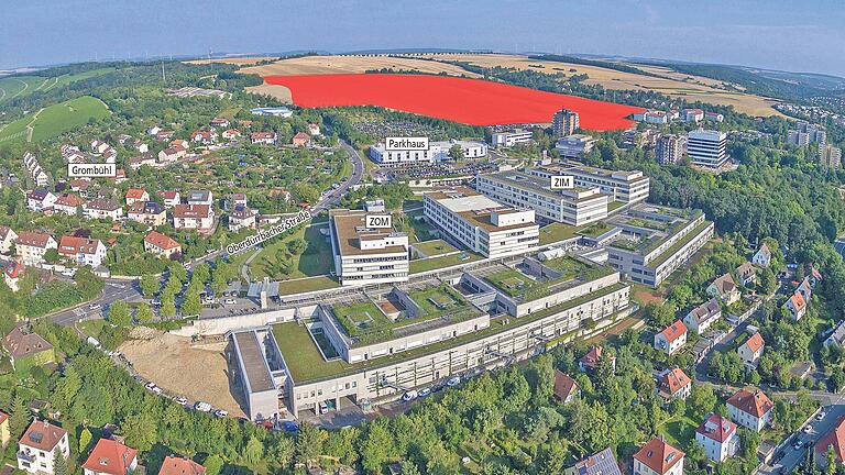 Die Würzburger Uniklinik wartet seit Monaten auf einen Planungsauftrag aus München für den versprochenen Ausbau auf dem Erweiterungsgelände Nord (rot).