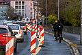 Diskussion um den Test-Radweg auf der Saalgasse in Würzburg. Er führt von der Löwenbrücke zur Alten Mainbrücke.