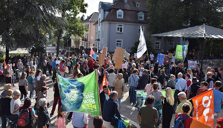 Rund 600 Leute - junge, mittelalte und alte - demonstrierten am Freitag in Lohr für mehr Klimaschutz. Unser Foto entstand bei der Schlusskundgebung in der städtischen Anlage.