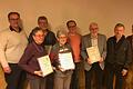 Im Bild: Schriftführer Joachim Kress, Marliese Mergenthal, Helmut Pfister, Ursula Hesselbach, 1. Vorsitzender Thomas Saam, ehemaliges Landesvorstandsmitglied Georg Grembler, 2. Vorsitzender Herbert Vay und Landesvorstandsmitglied Klaus Winkler.