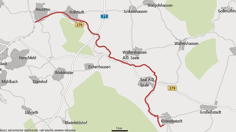 Wasser aus Mellrichstadt fürs Grabfeld: Nach Einschätzung von Baurconsult wäre es sinnvoll, die Trasse für eine neue,  rund 15 Kilometer lange Versorgungsleitung im Saaletal zu planen, ausgehend vom Pumpwerk in Heustreu bis zum Wasserwerk in Kleineibstadt.