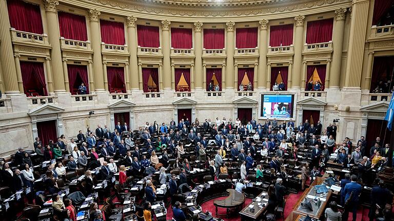 Abgeordnetenkammer in Buenos Aires       -  Rund zwölf Stunden debattierten die Abgeordneten des argentinischen Parlaments - und stimmten dann Mileis Reformpaket zu.