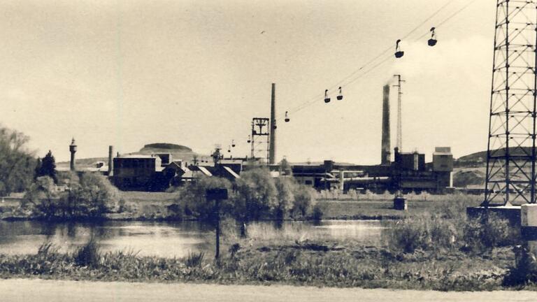 Die dritte Seilbahn, die ins Zementwerk Karlstadt führte. Die Aufnahme stammt von 1958.