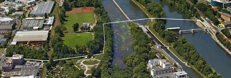 Nahe der Schleuse könnte in den kommenden Jahren eine&nbsp;Geh- und Radwegbrücke über den Main entstehen (siehe Bildmontage).