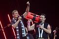 David Hasselhof und Andreas Gabalier       -  David Haselhoff (l) und Andreas Gabalier sangen gemeinsam den Kracher &bdquo;Looking For Freedom&rdquo;.