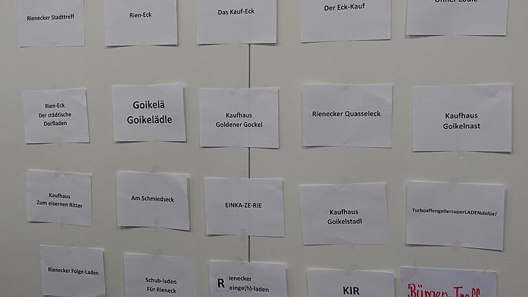 Im Anschluss an die Gründungsversammlung am Mittwoch stimmten die Rienecker über die Namensvorschläge für ihren Laden ab. Eine Entscheidung ist aber noch nicht getroffen. Im Anschluss an die Gründungsversammlung am Mittwoch stimmten die Rienecker über die Namensvorschläge für ihren Laden ab. Eine Entscheidung ist aber noch nicht getroffen.