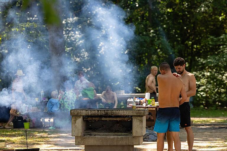 Immer gut besucht: Die Grillplätze am Baggersee Schweinfurt.