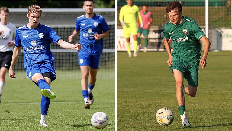 Luca Breunig vom Würzburger FV (links, Archivbild von Juli 2024) und Luca Forster vom TSV Abtswind (rechts, Archivbild von August 2024) waren Teamkollegen und treffen am Freitagabend aufeinander.