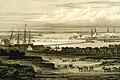 Dieser historische Stich zeigt das Viertel Williamsburg in Brooklyn. 'Williamsburg ist die deutsche Vorstadt der amerikanischen Metropole New York', heißt es 1861 in Meyer´s Universum.