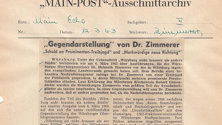 13. März 1963, Main-Echo: 'Gegendarstellung' von Dr. Zimmerer