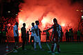 Fussball, BFV Verbandspokal, Achtelfinale, 1. FC Schweinfurt 05 - FC Würzburger Kickers       -  Sowohl die Schweinfurter- als auch die Kickers-Fans haben während des Spiels immer wieder Bengalos gezündet.