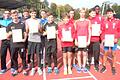 Mit 6796 Punkten holten sich die U-16-Jungs vom LAZ Kreis Würzburg die unterfränkische Meisterschaft: (von links) Simon Herbert, Jonathan Mark, Simon Fasel, Ian-Felix Hellmuth, Jonas Stöhr und Kolja Hellmuth. Auf Platz zwei landete die TG Würzburg (6556 Punkte) mit (von links) Max Teiche, Laurenz Rathmann, Ben Schicks, Markus Ersay, Nissi Okito und Florian Galleitner