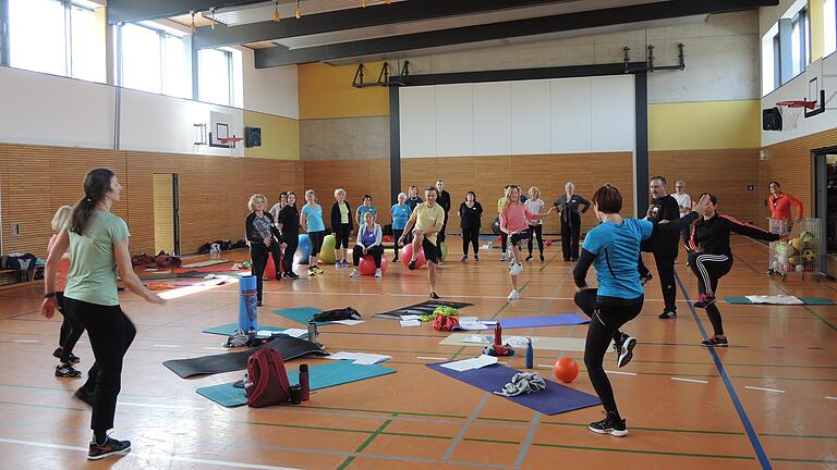 Nachdem die Übungsleiter/innen in Arbeitsgruppen eine Trainingseinheit in Teamwork vorbereitet hatten, führten sie ihre komplexen Übungen vor allen Teilnehmenden vor, beschrieben die korrekte Ausführung und erklärten sie. Referentin Petra Kühlmann kommentierte sie und ergänzte sie mit weiteren Anregungen und Tipps. Nachdem die Übungsleiter/innen in Arbeitsgruppen eine Trainingseinheit in Teamwork vorbereitet hatten, führten sie ihre komplexen Übungen vor allen Teilnehmenden vor, beschrieben die korrekte Ausführung und erklärten sie. Referentin Petra Kühlmann kommentierte sie und ergänzte sie mit weiteren Anregungen und Tipps.
