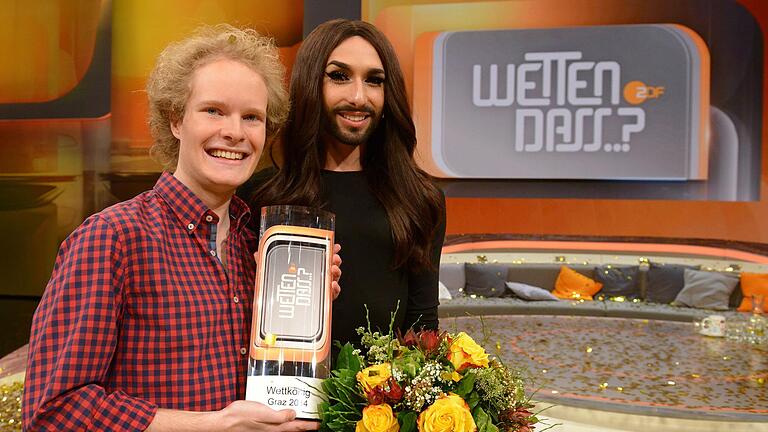 Wettkönig aus Würzburg: Christian Schäfer mit Conchita Wurst. Wettkönig aus Würzburg: Christian Schäfer mit Conchita Wurst.
