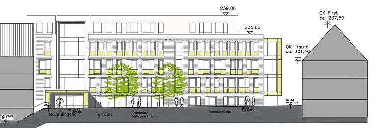 So könnte das neue Friederike-Schäfer-Haus am Martin-Luther-Platz nach einem ersten Entwurf aussehen.