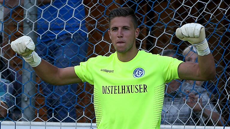 André Koob im Trikot des Würzburger FV: Derzeit spielt der Torhüter beim Fußball-Regionalligisten TSV Aubstadt. Zur neuen Saison kehrt der Torhüter zurück&nbsp;(Archivbild).