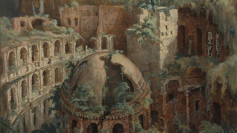 Reale Orte, um fantastische Elemente erweitert: 'Ausgrabungen in Tivoli', 1992, Wolfgang Lenz (Ausschnitt).