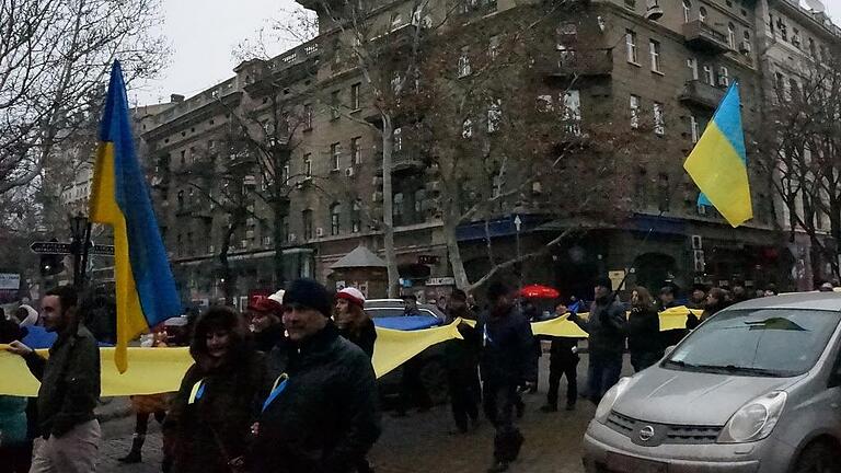 Ein Demonstration: Der Konflikt in der Ostukraine hat auch auf die südliche Stadt Odessa Auswirkungen.