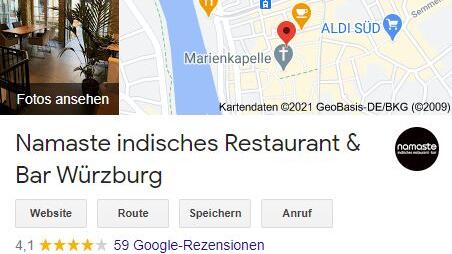 Google-Informationen zum Restaurant &quot;Namaste&quot; in Würzburg.