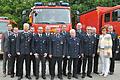 Staatliche Ehrung für 25 und 40 Jahre aktiven Feuerwehrdienst: Im Bild (v. l.): Landrat Florian Töpper, Kreisbrandmeister Thomas Heffels, Stefan Hein, Kreisbrandmeister Ralf Weber, Rainer Königer, Marcus Sauer, Harald Kraus, Steffen Ziegler, Bernhard Fischer, Peter Kuznik, Jürgen Walter, Kreisbrandinspektor Reinhold Achatz, Bürgermeisterin Edeltraud Baumgartl und Kreisbrandrat Holger Strunk.