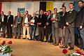 In Üchtelhausen wurden im Beisein von Landrat Florian Töpper und Kreisobmann Manfred Mai (von links) sowie Bürgermeister Johannes Grebner (rechts) Feldgeschworene mit dem Goldenen Senkel geehrt.