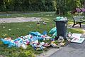 Auf den Wiesen am Mainufer zwischen Kneipp-Steg und Konrad-Adenauer-Brücke in der Würzburger Sanderau türmte sich am Sonntagmorgen an vielen Stellen der Müll.