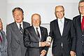 Die Ehrengäste (von links): der ehemalige Landtagsabgeordnete Heiner Schneier, Partnerschaftsbeauftragter Kurt Sieber, Dr. Jean Mouton, Landrat Wilhelm Schneider und Honorarkonsul Dr. Matthias Everding.