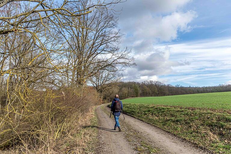 Unterwegs in Aub auf der neun Kilometer langen 'Wanderung entlang des Grenzweges'. Unterwegs in Aub auf der neun Kilometer langen 'Wanderung entlang des Grenzweges'.
