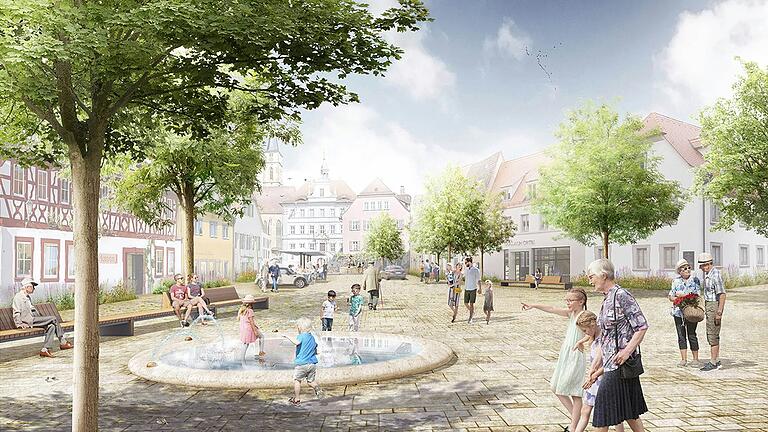 So könnte der Marktplatz einmal ausschauen. Die Visualisierung wurde von David Willner für das Büro Adlerolesch Freiraum erstellt.