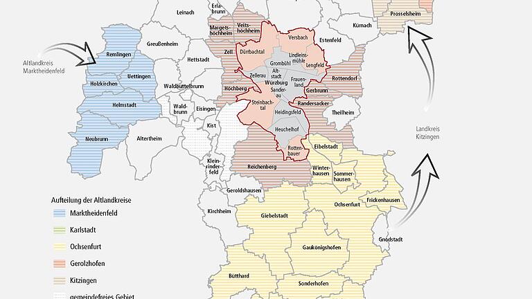 Vor nunmehr 40 Jahren entstand durch die Gebietsreform aus den Altlandkreisen Würzburg und Ochsenfurt und einigen Gemeinden der benachbarten Kreise der Großlandkreis Würzburg.