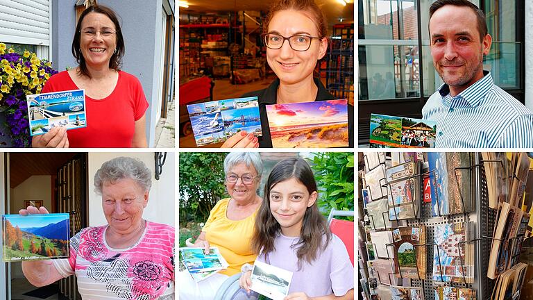 Sie alle verschicken gerne noch Postkarten (oben von links): Barbara Wolf, Vera Woisetschläger, Fabian Helmerich, (unten von links) Friedl Brendel, Carlotta mit Oma Renate.