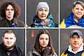 Sie berichten, wie es ihnen nach zwei Jahren Ukraine-Krieg geht: (oben v.l.) Denys Kharlashyn, Larissa Fedorovych, Oksana Dementieva, (unten v.i.) Anton Hladum, Sofia Zinchenko und Ivan Haiovyi