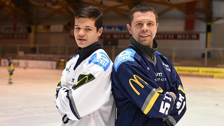 Andreas Kleider (rechts) wird wieder einmal Trainer seines Sohnes Lucas (links): Der 39-Jährige beerbt Kyle Piwowarczyk beim ERV Schweinfurt.&nbsp;